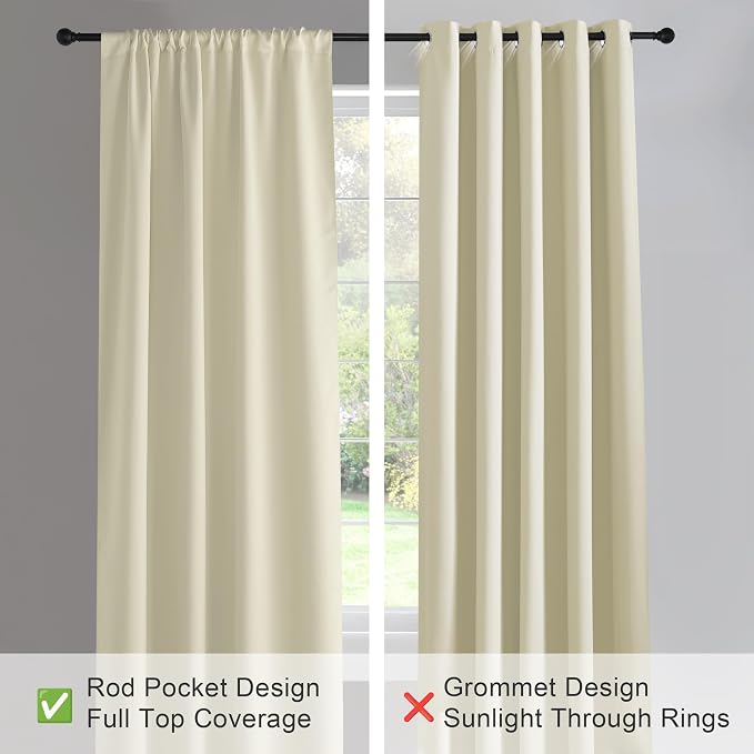 PONY DANCE Beige Curtains for Living Room 54 inch Length, Thermal Insulated Rod Pocket Black Out Window Drapes for Bedroom, Light Beige Room Darkening Privacy Covering, W 42 x L 54 inch, 2 Panels