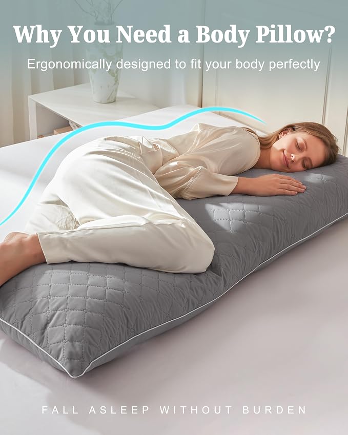 YZ HOME Long Body Pillow for Adults,Firm Body Pillow Shredded Memory Foam | Adjustable Height,Support for Side Sleeper & Pregnant Women(Grey,20x54 Inch)