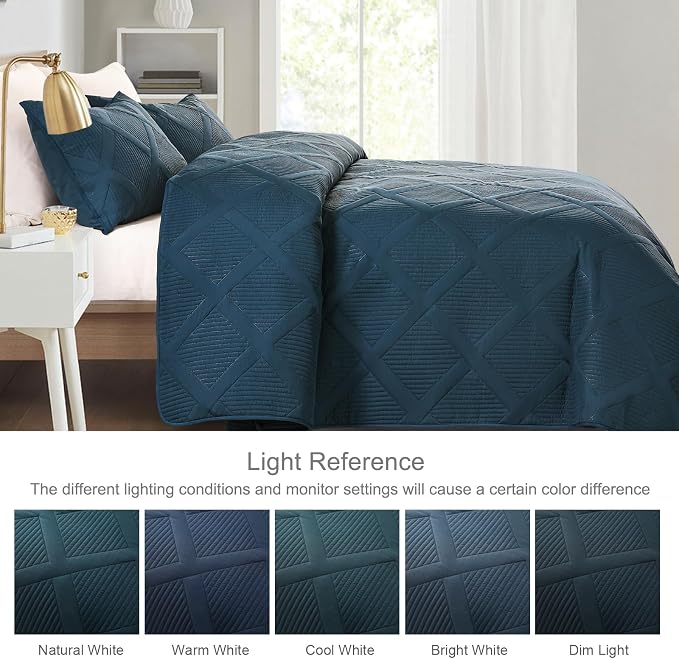 Exclusivo Mezcla Quilts Queen Size, Navy Blue | Soft Bedspreads with 2 Pillow Shams, Modern Striped Pattern, Lightweight Bedding Set Coverlets for All Seasons, 90x96 Inch