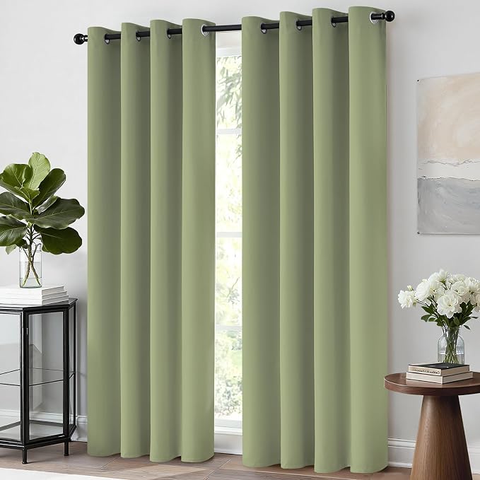 Yakamok Room Darkening Curtains 52x96 inch Length Sage Green-Living Room | 2 panels,grommet blackout window treatment,thermal insulated,light blocking drapes,privacy protection,bedroom dining room