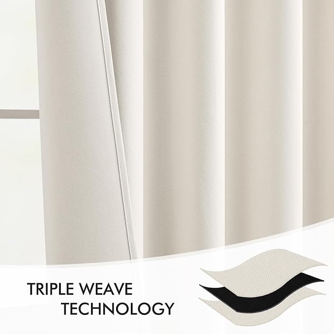 MIULEE Ivory Back Tab Blackout Curtains 52x72 Inches Long 2 Panels Set | Rod Pocket Pinch Pleated, Thermal Insulated, Room Darkening, Light Blocking, Privacy Curtains for Living Room Bedroom