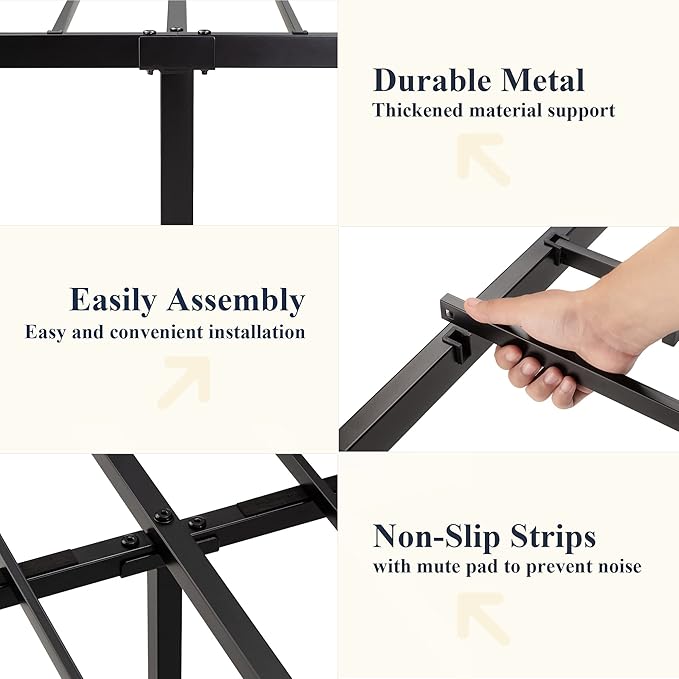 Allewie King Metal Bed Frame with Victorian Iron-Art Headboard, Black | Victorian Style Wrought Iron-Art Headboard/Footboard, Easy Assembly, Under Bed Storage, No Box Spring Required