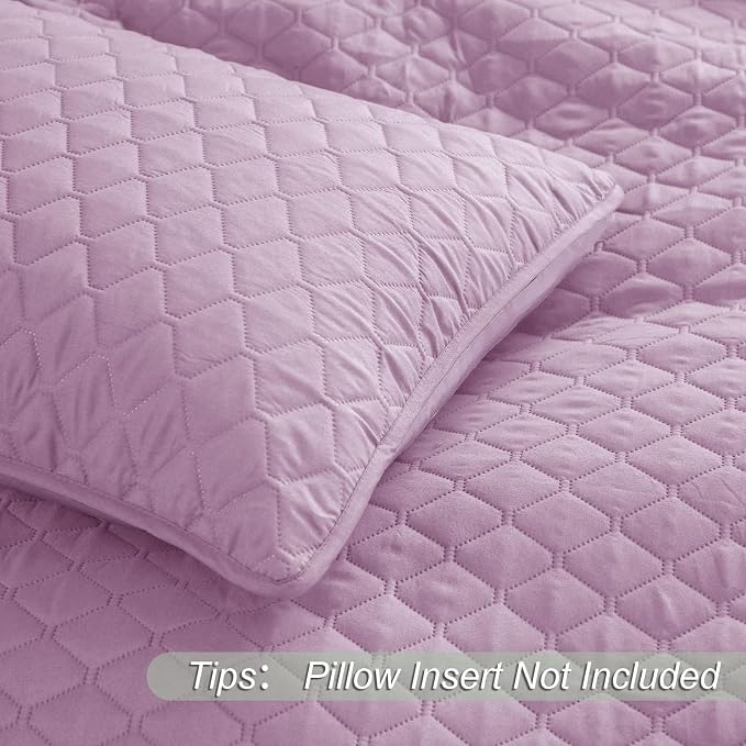 Exclusivo Mezcla Reversible Twin Quilt Bedding Set, Lilac | Lightweight Bedspreads with 1 Pillow Sham, Soft Microfiber, All Season Bed Coverlets for Dorm Bedroom Guest Room, 68x88 Inch