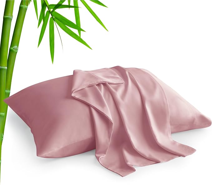 BEDELITE Pillow Cases Standard Size 2Pcs, Rayon from Bamboo, Rose Pink | Cooling and Breathable Pillow Cover for Hot Sleepers & Night Sweats, Silky Soft Cozy, Envelope Closure, 20"x26"