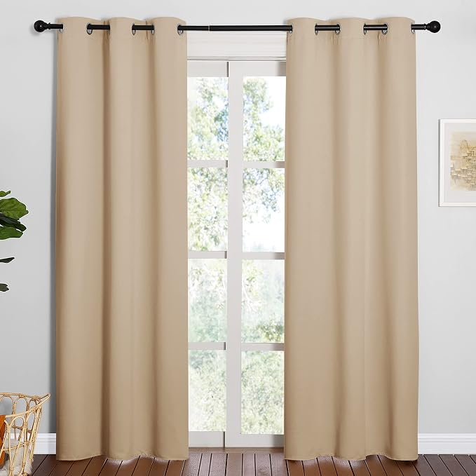 NICETOWN Biscotti Beige Blackout Curtains for Bedroom 42" x 84" 2 Panels | Thermal Insulated Eyelet Top Room Darkening Window Panels Drapes, Light Blocking Noise Reducing Living Room Decor Treatments