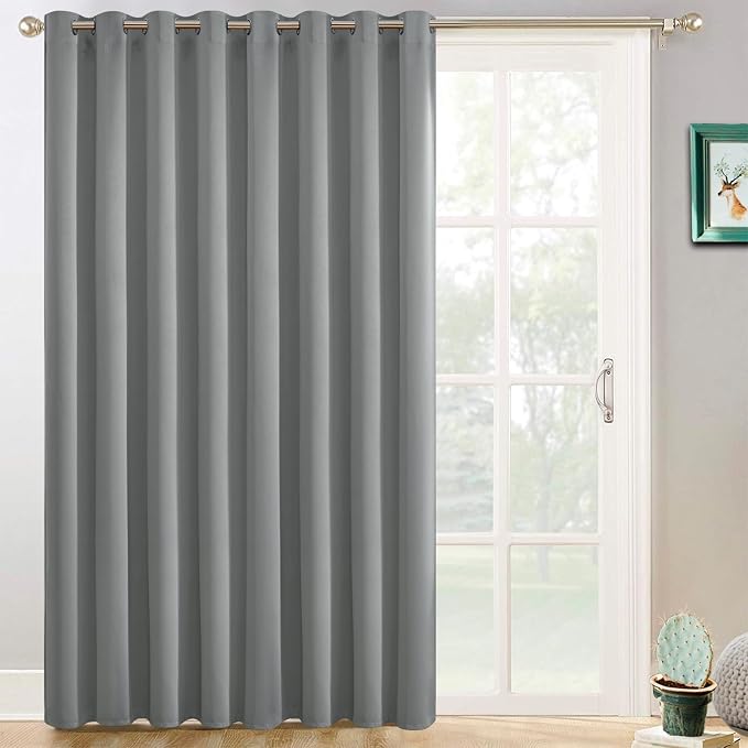 Yakamok Dove Grey Room Darkening Curtains 96 inch Sliding Door Drapes | 1 Extra-wide Panel,W100xL96,Soft Triple-weave,Grommet,Blackout Thermal Insulated Drapes,Privacy,Light Reduction,Patio doors