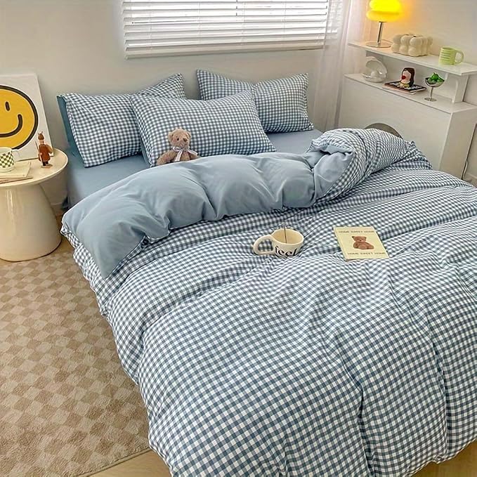 Nayoroom Blue Gingham Duvet Cover Set King Plaid Checkered Bedding | Reversible, Modern Coastal, Dorm Bedding, Soft Breathable Washed Microfiber, All-Season Comfort, Hidden Zipper, 4 Corner Ties