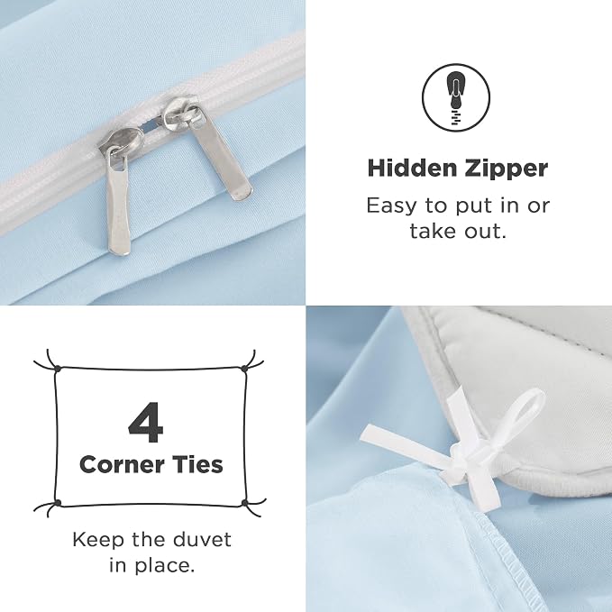 Andency Light Blue Ruffle Duvet Cover King, Shabby Chic Bedding Set | 3 Pieces Soft Washed Polyester Vintage Ruffled Comforter Cover Set with Zipper Closure & Corner Ties, 104x90Inch