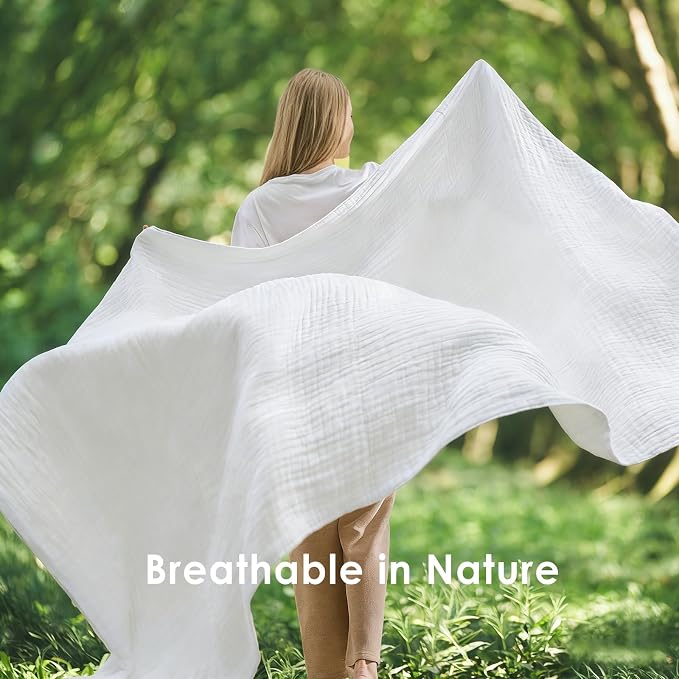 EMME Muslin Blankets for Adults Throw Blanket for Couch Breathable Gauze Soft Lightweight Airy White Queen 90" x 90"