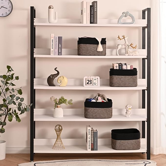 ICERZCZ Storage Baskets for Shelves Organizing, Woven Cotton Rope Baskets for Storage, Book Basket, Decorative Shelf Basket, 12.5"Lx9.1''Wx7.9''H (4 Packs) Black & Jute