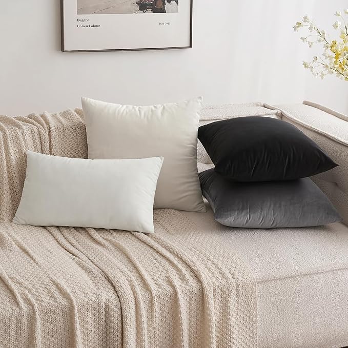 MIULEE 12x20 Inch Lumbar Velvet Throw Pillow Covers Pure White | Pack of 2 Soft Solid Decorative Pillow Covers, Modern Luxury Home Decor, for Chair Couch Sofa Bedroom Livingroom