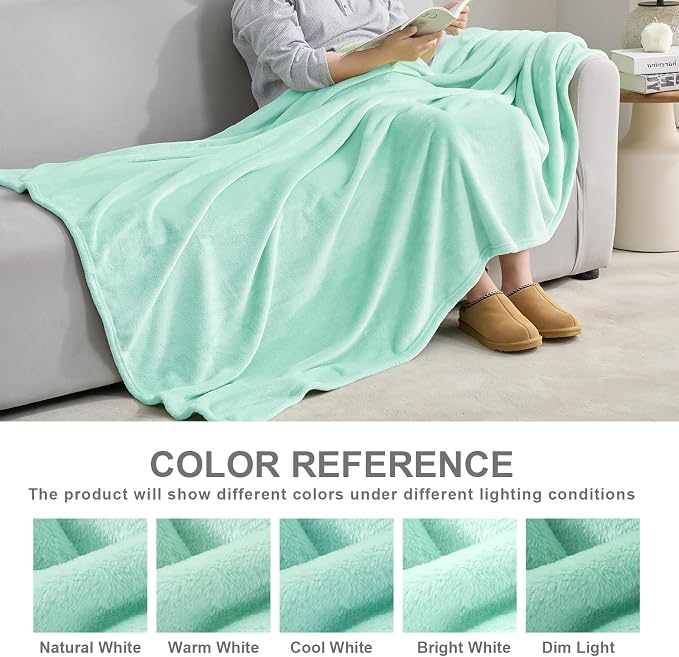 Hansleep Throw Mint Green Fleece Blanket, Soft Flannel Bed Blanket | Fuzzy Cozy Blanket 50x60 Inches, Multi-use for Bed, Sofa, Couch, Travel, Camping, All Season Warm Lightweight Cover