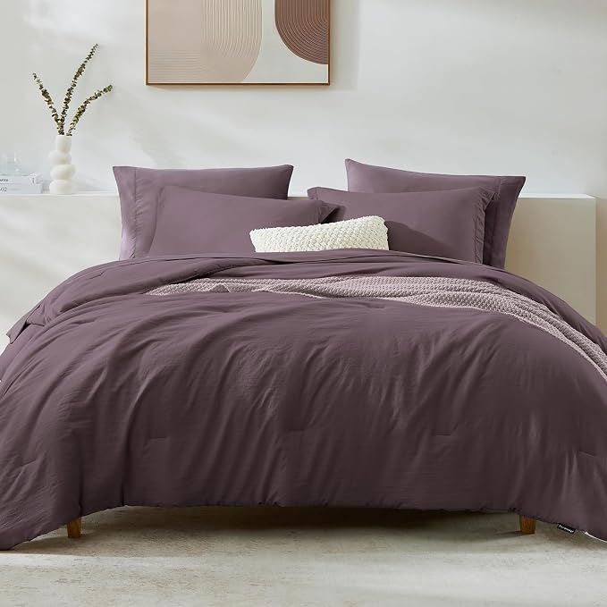 Oversized King Size Comforter Set- 7 Pieces Bed in a Bag King Bedding Sets | Prewashed All Season Comforter with Sheets, Pillow Shams & Pillowcases,Artic Plum