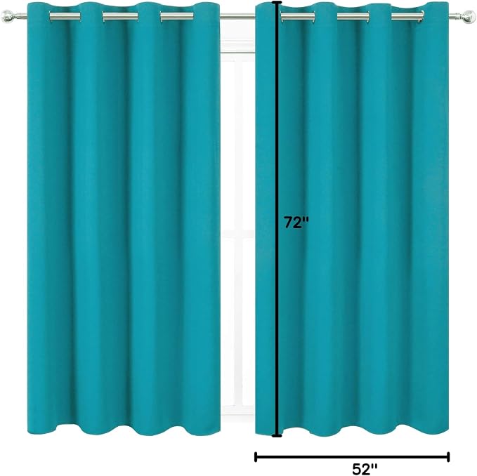 Turquoise Thermal Blackout Curtains/52 x 72 Inch/Set of 2 Panels Room Darkening Curtains for Bedroom