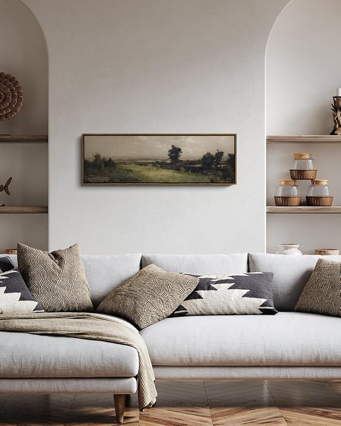 InSimSea Extra Large Framed Wall Art, Wilderness Landscape Prints, 12x36In | Vintage Living Room Country Farmhouse Decor, Retro Scenery Canvas Paintings Long Picture for Bedroom Above of Bed