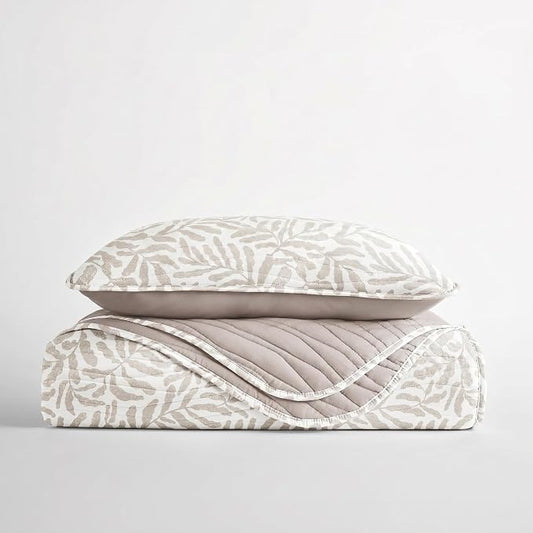 Merit Linens 3 Piece Quilt Set - Super Soft - Lightweight - All Season Quilted Coverlet - Floral Patterns - Twin/TwinXL Taupe