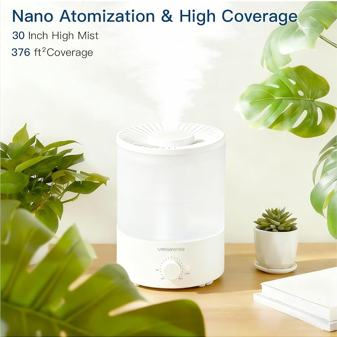 MegaWise 3.5L Cool Mist Humidifier – Whisper-Quiet Ultrasonic Vaporizer for Baby Nursery, Bedroom & Office | Top-Fill Design, Essential Oil Diffuser, Easy to Clean, 7-Color Night Light, Auto Shut-Off
