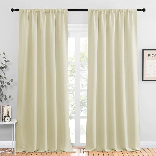 NICETOWN Room Darkening Curtains for Bedroom - Home Decoration Privacy Protection Thermal Insulated Solid Drapes/Draperies for Sliding Glass Door (Beige, Set of 2, 52 x 95 inches)