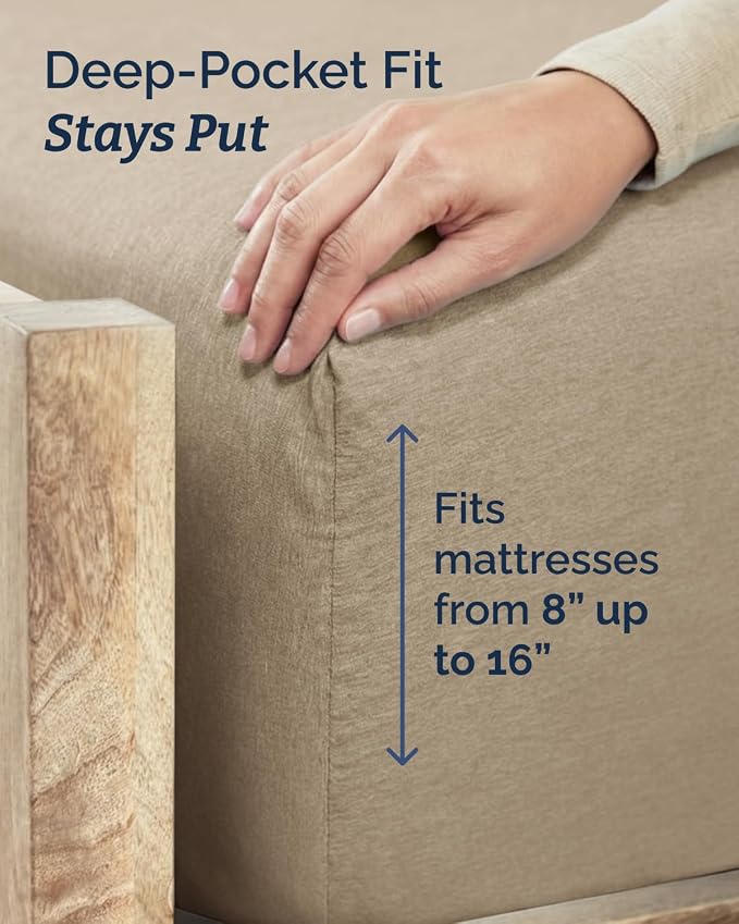 Full XL Sheets - 4 Piece Full XL Sheet Set - Soft & Cooling - Heathered Tan | Hotel Luxury Bedding for Women & Men with Deep Pockets, Ultra-Soft, Comfy, Easy-Fit, Wrinkle Free & Fade Resistant, Oeko-Tex