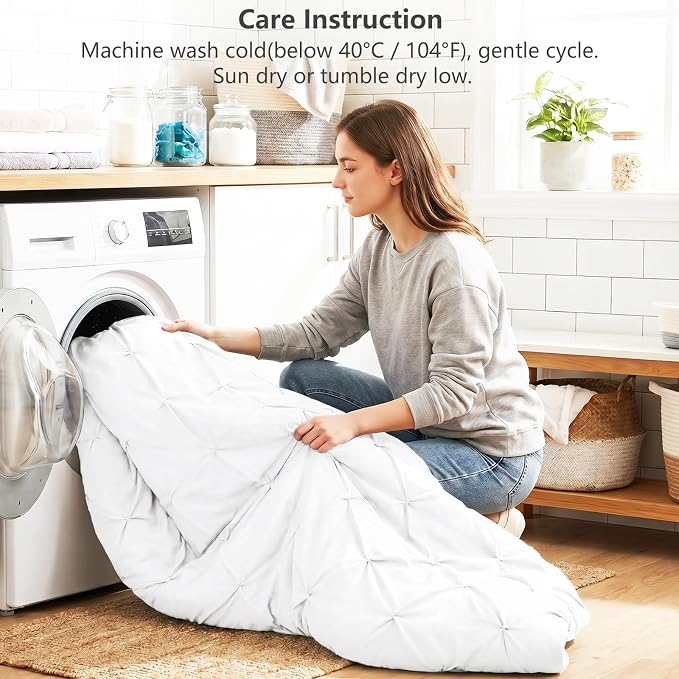 Queen Comforter Set White, 7 Pieces Pintuck Bed in a Bag | OEKO-TEX 100 Certified, 240GSM All Season, Bedroom, Guest Room, Down-Alternative Comforter, Sheets, Pillowcases & Shams