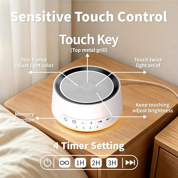 Sound Machine Night Light White Noise Machine with 30 Soothing Sounds 12 Colors Night Light Sleep Machine for Baby Kids Adults Brown Pink Nosie Machine with 32 Volume Levels for Office Home Travel