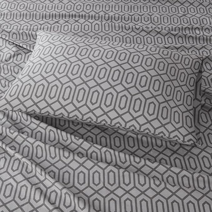 Comfort Spaces 100% Cotton Percale Sheets Full Size 4 Pcs, Diamond Sliver | Crisp, Cool & Breathable Bed Sheets, 14" Deep Pocket Fits Up to 16" Mattress, Lightweight, All Season Cozy, with Pillow Case