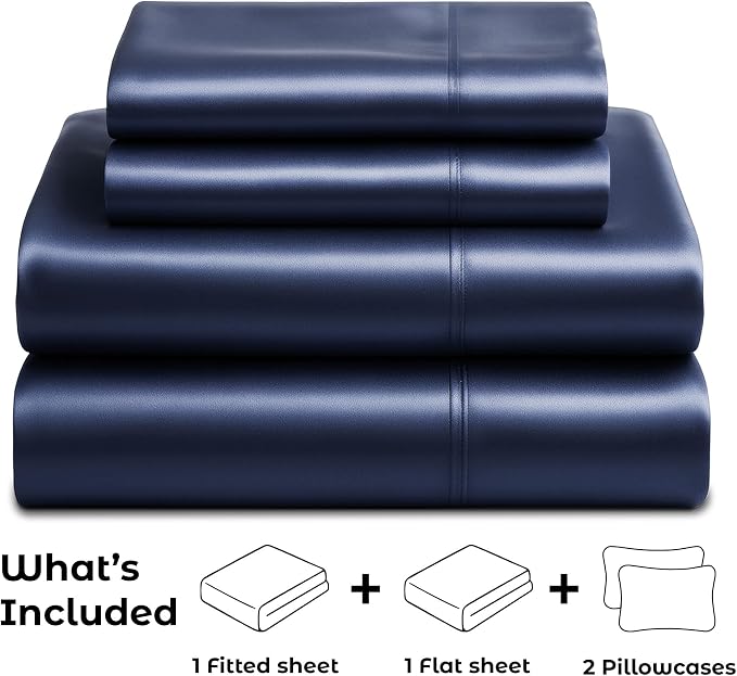 Satin Sheets Full [4-Piece, Midnight Blue] Hotel Luxury Silky Bed Sheets - Extra Soft 1800 Microfiber Sheet Set, Wrinkle, Fade, Stain Resistant - Deep Pocket Fitted Sheet, Flat Sheet, Pillow Cases