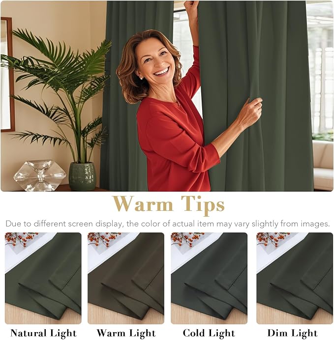 H.VERSAILTEX Blackout Curtains Thermal Insulated Window Treatment Panels Room Darkening Blackout Drapes for Living Room Back Tab/Rod Pocket Bedroom Draperies (2 Panels, Olive, 52 x 63 Inch)