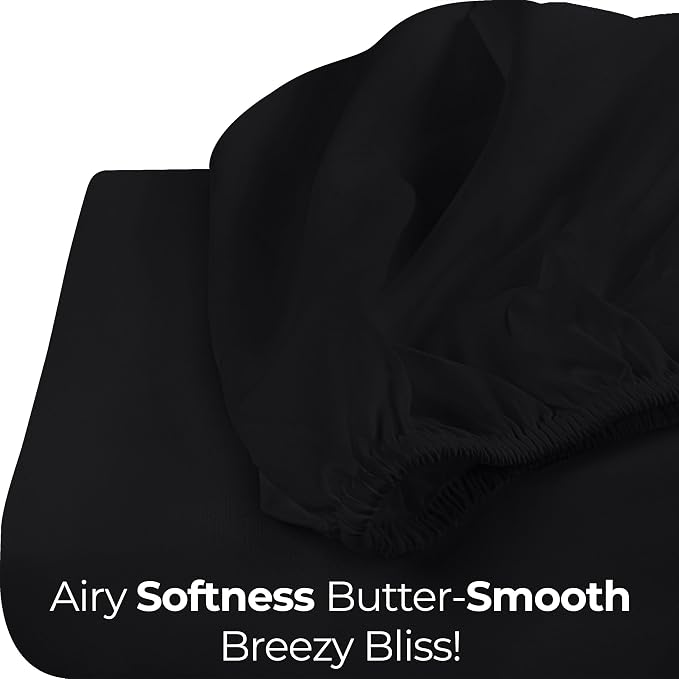 King Fitted Sheet, Ultra Soft Fits Up to 16 Inch Deep Pocket, Black | Hotel Comfort, Cooling & Breathable Cotton like Polyester, Easy Fit, Wrinkle & Fade Resistant, Snug Fit, Easy Care, Oeko-Tex