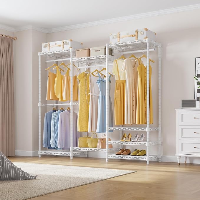 VIPEK V5 Medium Freestanding Clothes Rack, Modular Closet System, White | 790 lbs Load, 4 x 19.5 in hanging rods, 8 x shelves (2 adjustable), Supports expansion with accessories