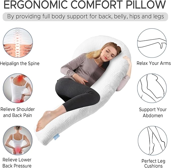 Body Pillow for Adults Swan Shaped Side Sleeper Pregnancy Pillow 49 Inch | Soft Long Bed Pillows Shredded Memory Foam & Removable Washable Cover - White Tencel (Pillow and Extra Pillowcase)