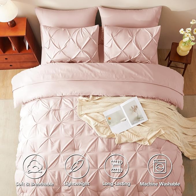 Oversized King Comforter Set Peach Pink, 7 Pieces Bed in a Bag | OEKO-TEX 100 Certified, 240GSM All Season, Bedroom, Guest Room, Down-Alternative Comforter, Sheets, Pillowcases & Shams