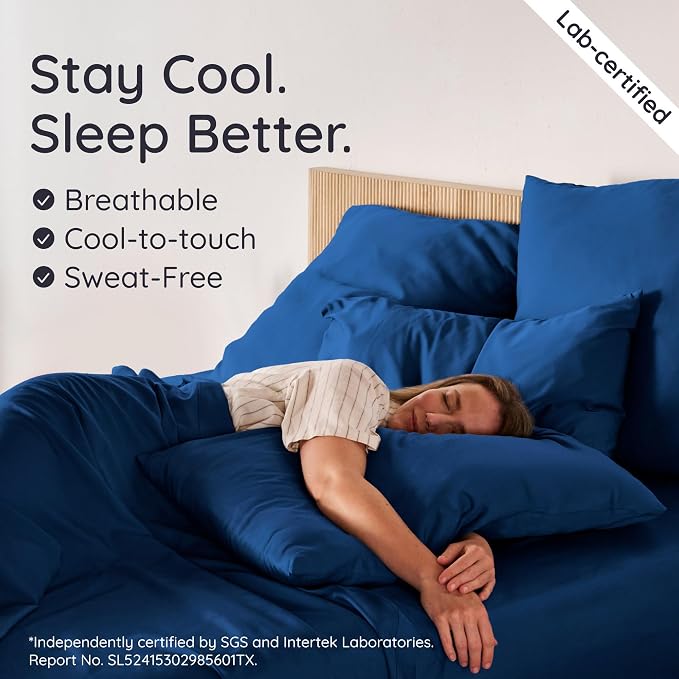 Bambaw 4 PCS - Full 100% Viscose Derived from Bamboo Cooling Sheet Set, Navy Blue