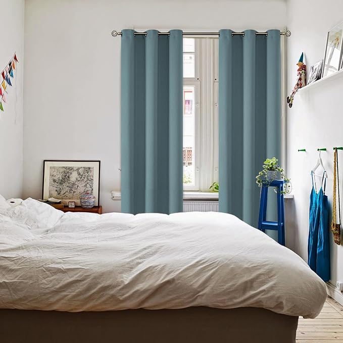 BGment Stone Blue Blackout Curtains for Living Room 84 Inch Long - 2 Panels | Grommet Top, Black Out, Room Darkening, Sunblock, Thermal Insulated, Window Drapes for Bedroom, 42x84 Inch