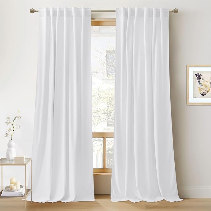 RYB HOME Velvet Curtains 102 inches Long, Extra Long High Ceiling Curtains | Thermal Insulated, Luxurious Home Decor, Curtains for Apartment Loft Large Windows, W52 x L102, White, 2 Panels Set