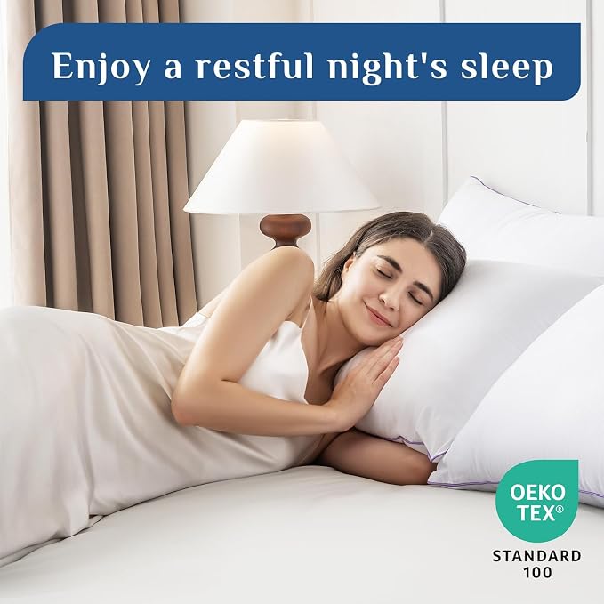 JOLLYVOGUE Bed Pillows Standard/Full Size Set of 2, Washable Supportive Bed Pillows with Oeko-Tex Certified Soft Down Alternative Fill, Luxury Hotel Quality for Side, Back, and Stomach Sleepers