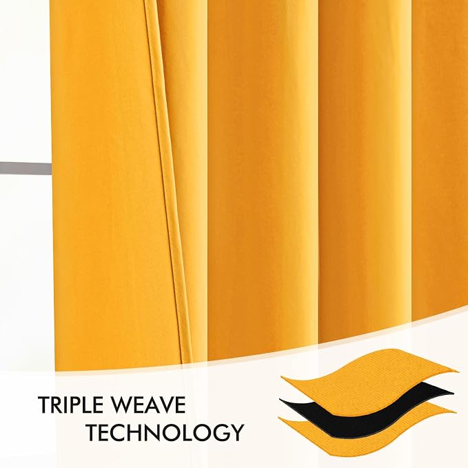 MIULEE Yellow Back Tab Blackout Curtains 52x96 Inch Long 2 Panels Set | Rod Pocket Pinch Pleated, Thermal Insulated, Bedroom Living Room Darkening Drapes, Light Blocking Floor to Ceiling Curtains