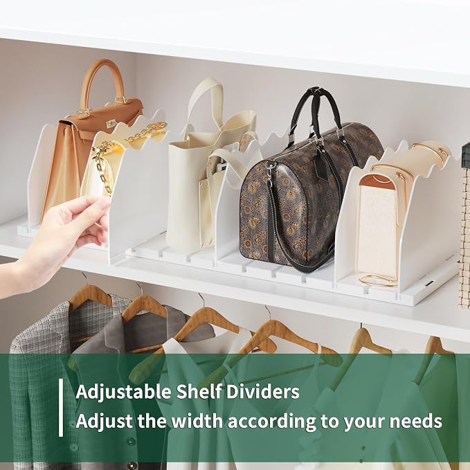 SPACEKEEPER Shelf Divider for Closet, Adjustable Purse Organizers, White | Closet Acrylic Handbag Separators Storage Organizer Bookshelf Separator Dividers in Bedroom,Bathroom,Kitchen,Office