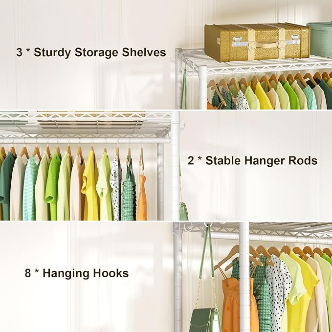 FUTASSI Rolling Clothes Rack, Clothing Racks for Hanging Clothes, White | P3 Plus Heavy Duty Garment Rack with Wheels, Freestanding Portable Closet Racks 45" W x 14" D x 78.5" H, Max Load 480 LBS