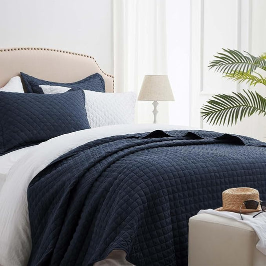 SunStyle Home King Quilt Bedding Set, Lightweight Summer Bedspreads,Navy | Soft Coverlet With 2 Pillow Shams,Morden Style Quilts for All Season,Suitable for Bed,Couch,Bedroom,Guest Room,106"X96"