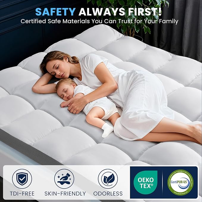 LIANLAM 5 Inch Dual Layer Memory Foam Mattress Topper - 2.5 Inch 1500GSM Fluffy Soft Pillow Top Mattress Cover and 2.5 Inch Cooling Gel Memory Foam for Back Pain Relief (Queen, 60"x80")