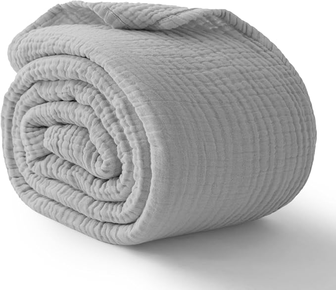 100% Cotton Muslin Blanket Twin 60" x 80", Breathable and Lightweight Cotton Twin Blankets for Couch, Soft Cooling Summer Gauze Blanket for Adults All Season, Light Grey