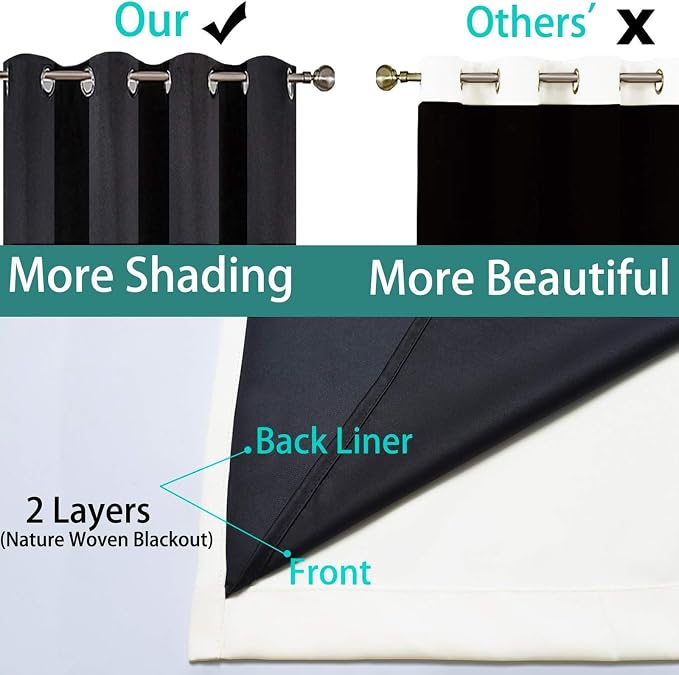 Yakamok Cream Blackout Curtains 96 Inches Long for Bedroom 52" Wide 1 Panel | Blackout Curtain Panels for Bedroom, 2 Thick Layers Grommet Top Thermal Insulated Drapes with Black Liner for Living Room