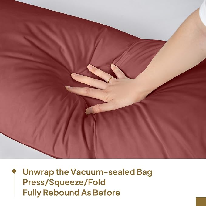 Goose Down Body Pillow for Adults, Burgundy, 20"x60" | Side Sleeper, Cooling Full Length, 100% Organic Cotton Shell, Feather Insert