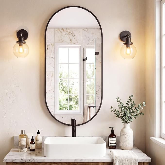 Sweetcrispy 24" x 48" Black Bathroom Mirror for Wall, Oval Walls Mirror | Modern Vanity Mirrors for Over Sink, Living Room, Bedroom, Entryway, Horizontal or Vertical