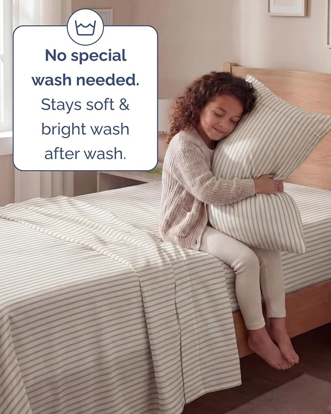 Twin Size 3 Piece Sheet Set - Breathable & Cooling Sheets - Beige Stripes | Hotel Luxury Bed Sheets for Women & Men, Deep Pockets, Easy-Fit, Extra Soft and Wrinkle Free Sheets, Oeko-Tex Bed Sheet Set