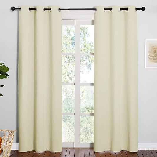 NICETOWN Beige Room Darkening Curtains for Living Room 42" x 84" 2 Panels | Blackout Eyelet Top Panels Drapes for Bedroom Kitchen Window, Light Blocking Thermal Insulated Noise Reducing Home Decor