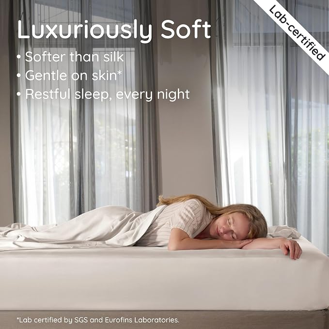 Bambaw 100% Viscose Derived from Bamboo Fitted Sheet King Size, Cooling King Sized Fitted Sheet with Corner Straps, Soft & Breathable (Sand)