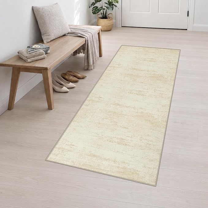 2.6x8 Washable Runner Rug：Modern Abstract Kitchen Soft Carpet Beige | For Hallway, Bedroom, Kitchen, Laundry, Bathroom,Door Mat,Modern Abstract,Machine washable,Non-Slip,Stain Resistant,Indoor