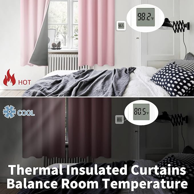 BGment Baby Pink 100% Blackout Curtains for Nursery Bedroom 84 Inch Length 2 Panels, Thermal Insulated Full Light Blocking Grommet Noise Cancelling Window Curtains for Girls Room, 38 Inch Wide Each